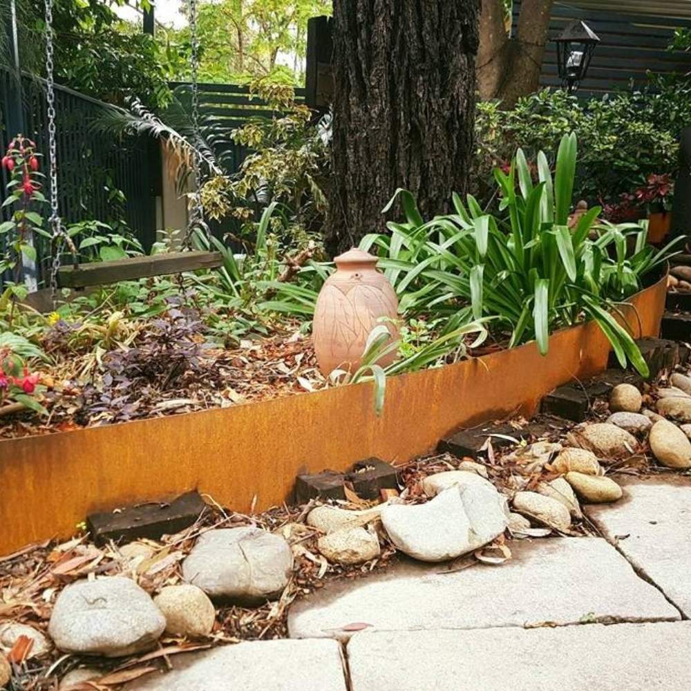 Weathered corten steel garden edging