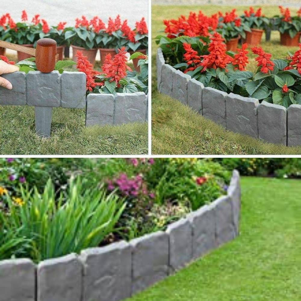 Stone-effect flower bed borders